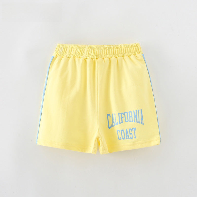 Yellow Letter printed elastic waist children's casual pants