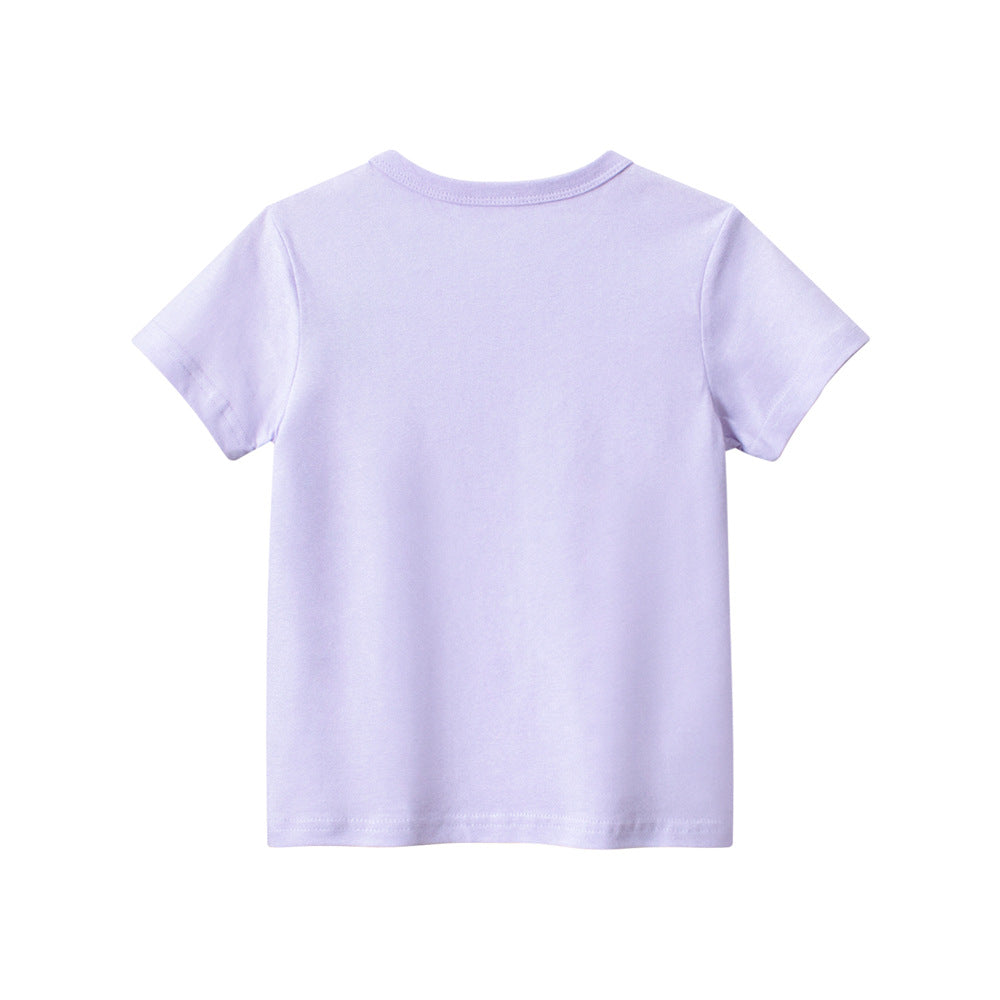 Cartoon Rainbow Clouds Round Neck Short Sleeve T-Shirt