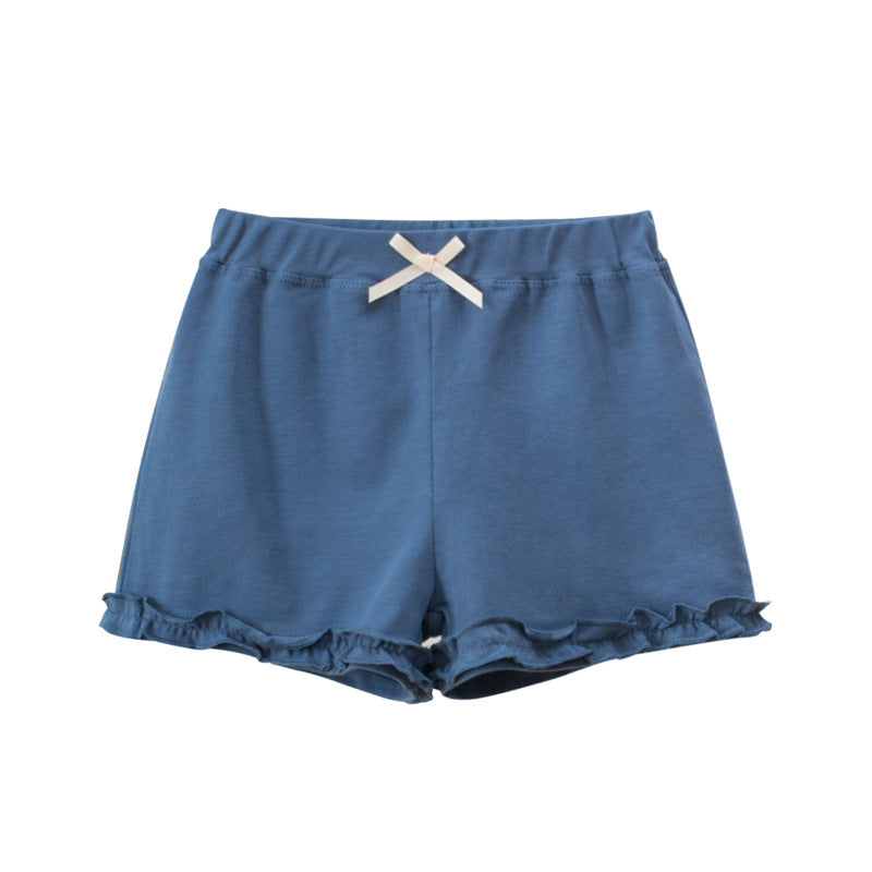 Cotton Solid Color Ruffled shorts for Girls