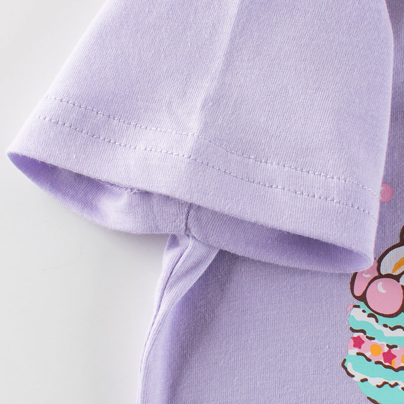 Purple short sleeve t-shirt with cake flowers