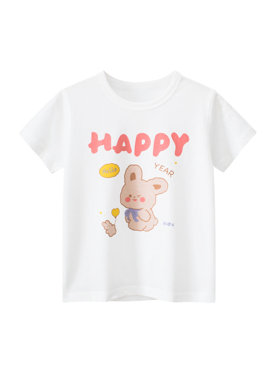 White Bear Cartoon Crew Neck Short Sleeve T-Shirt