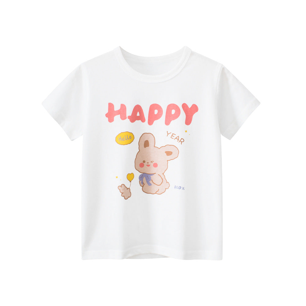 White Bear Cartoon Crew Neck Short Sleeve T-Shirt