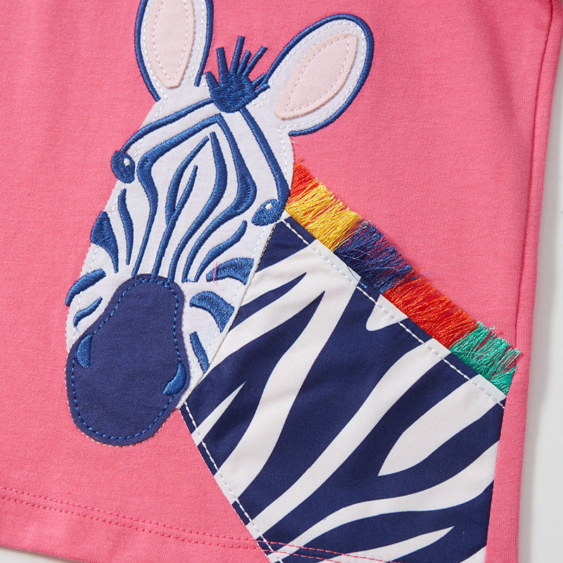 Breathable Cotton Zebra Print Short Sleeve T-shirt for Kids