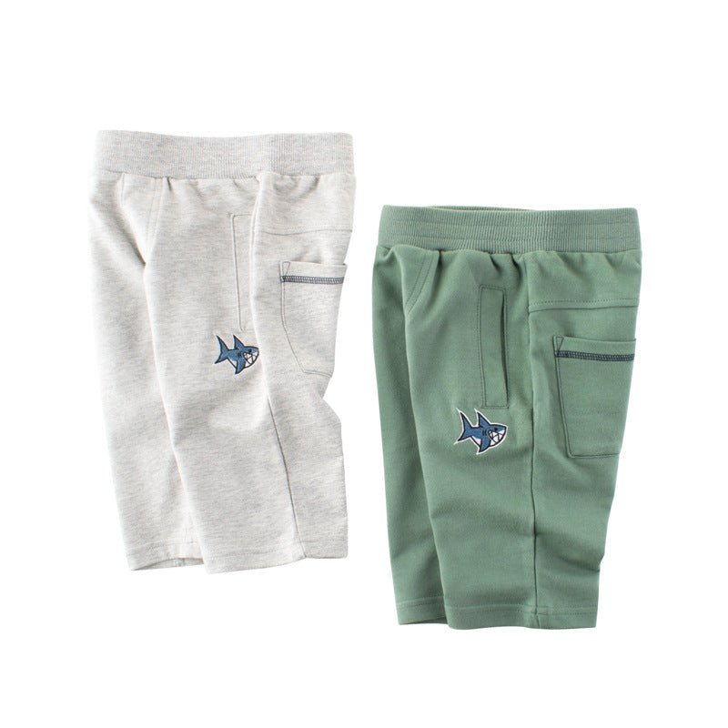 Solid Color Mid-Length Cotton Shorts for Boys