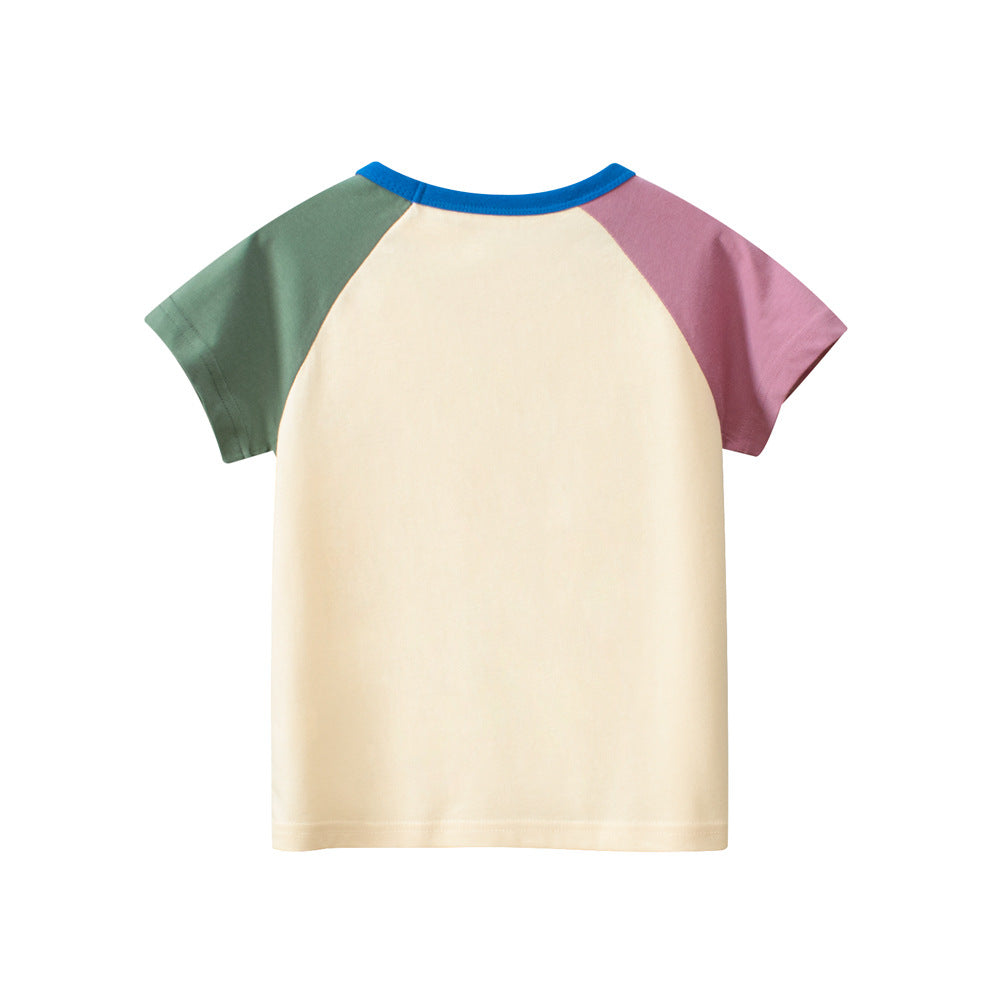 Short-sleeved crew neck cotton T-shirt in matching color