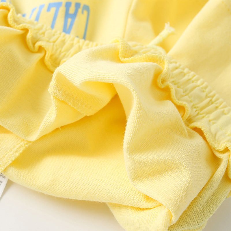Yellow Letter printed elastic waist children's casual pants