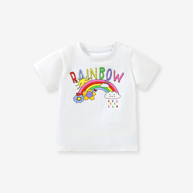 New style rainbow printed short sleeve T-shirt for kids