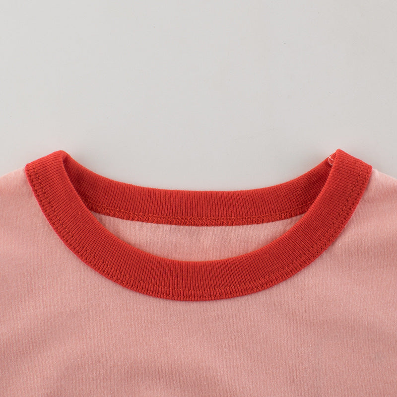 Short-sleeved cotton T-shirt with strawberry pink print