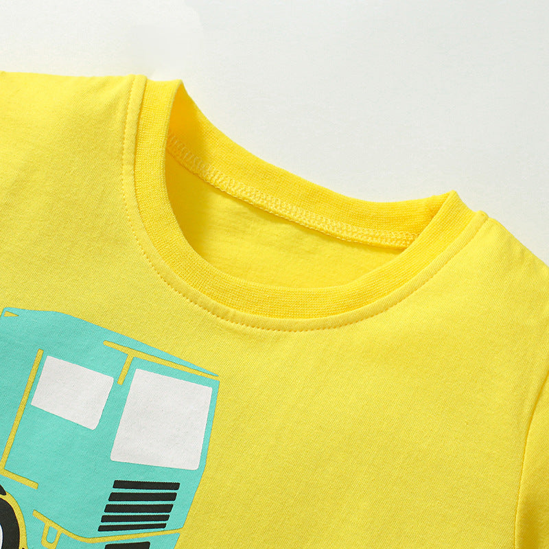 Cartoon car pure cotton short sleeve T-shirt for boys