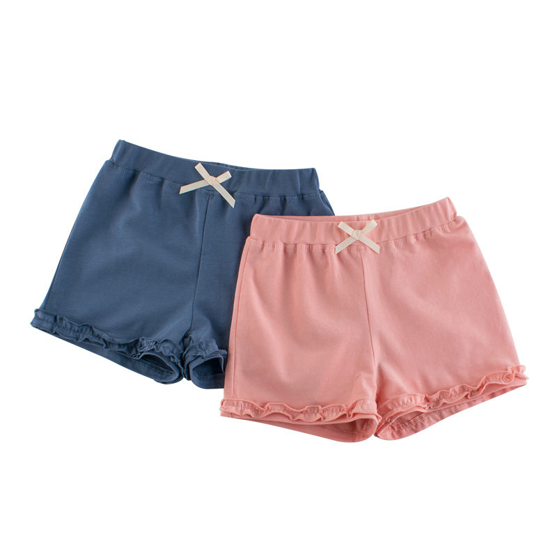 Cotton Solid Color Ruffled shorts for Girls
