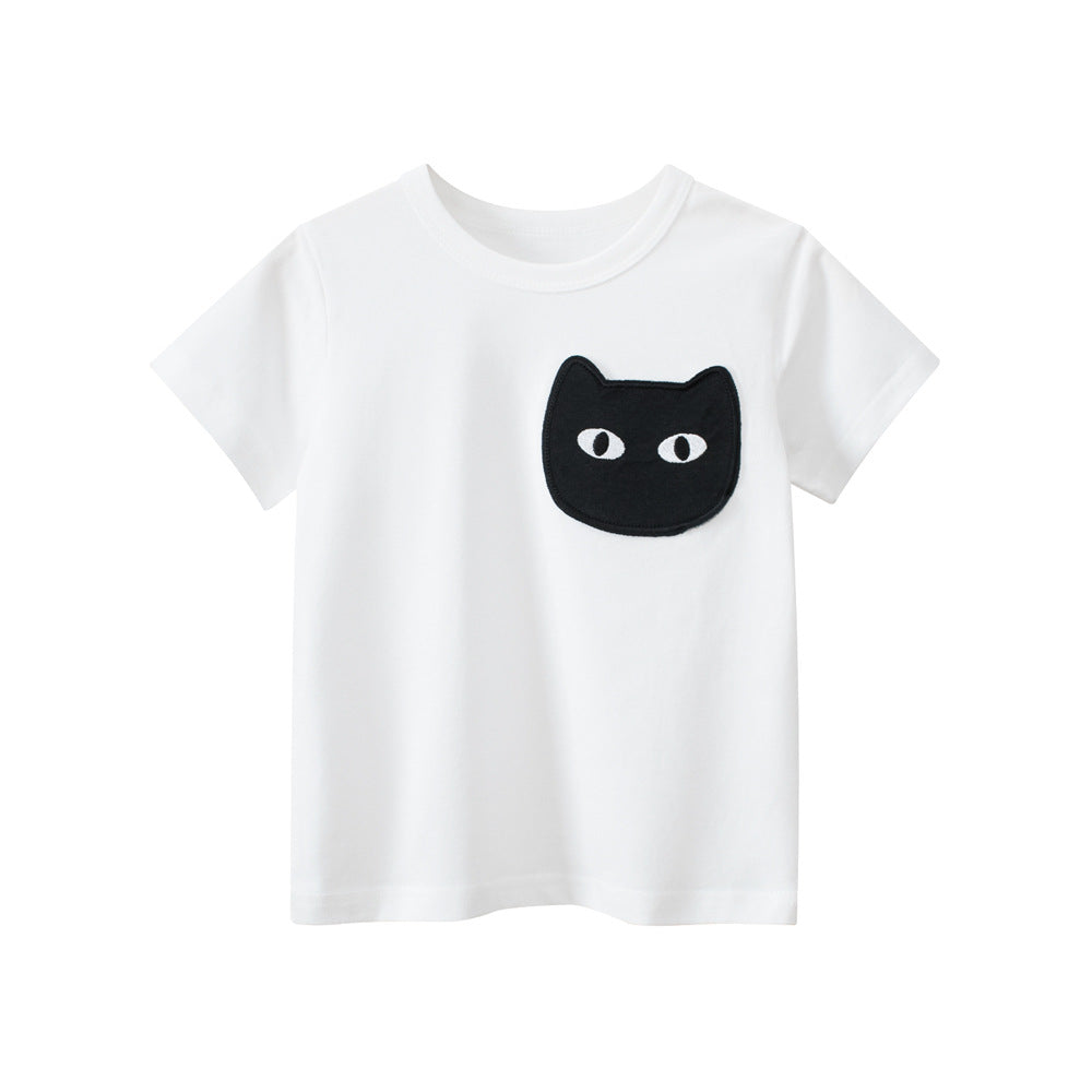Solid Color Cartoon Cotton Short Sleeve T-Shirt