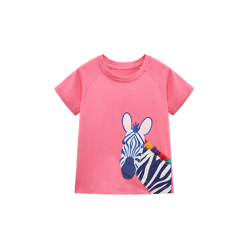 Breathable Cotton Zebra Print Short Sleeve T-shirt for Kids
