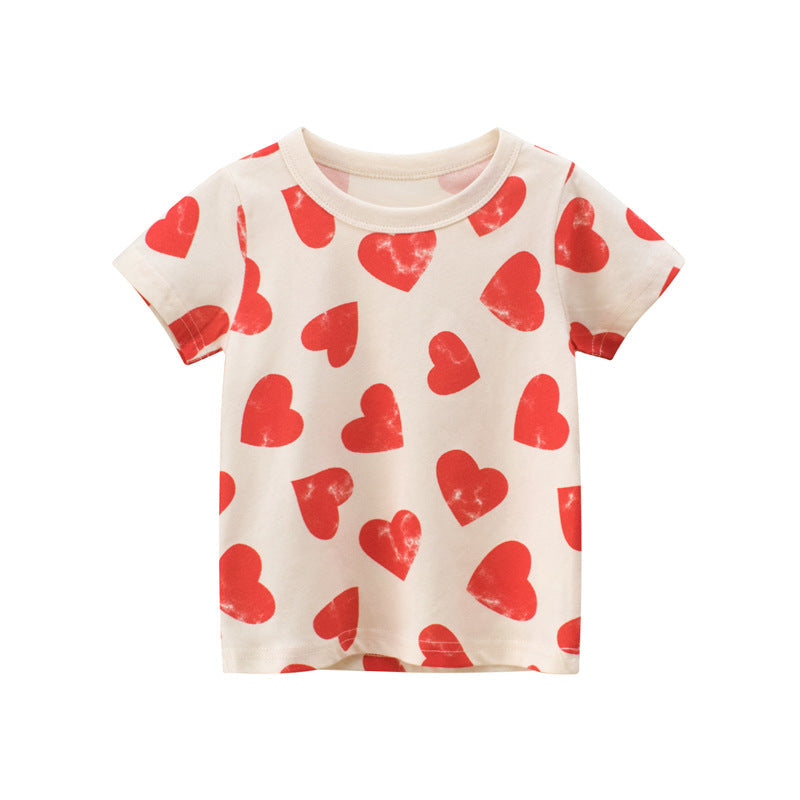 Short-sleeved T-shirt with crew neck and heart print