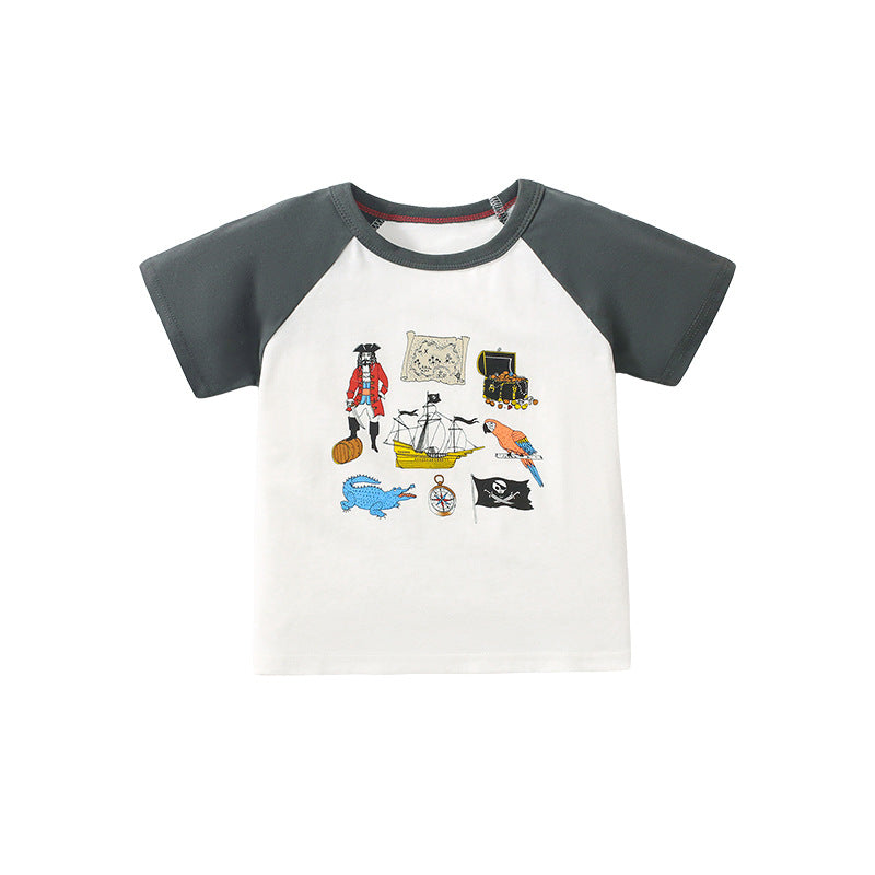 Kids Color Block Printed Short Sleeve T-Shirt
