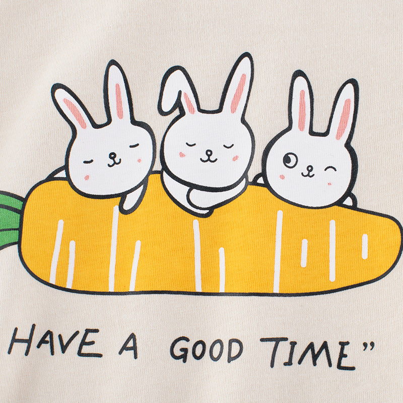 Cartoon Rabbit Carrot Round Neck Short Sleeve T-Shirt