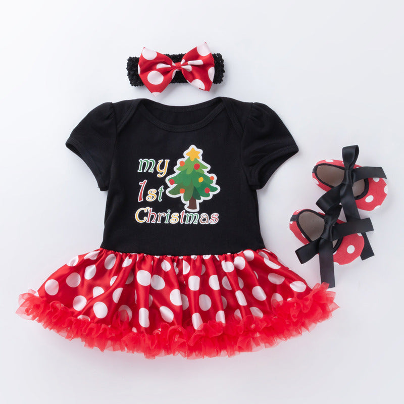 3-Piece Cute Polk Dot Christmas Dress for 21/22/23 Inches Reborn Doll