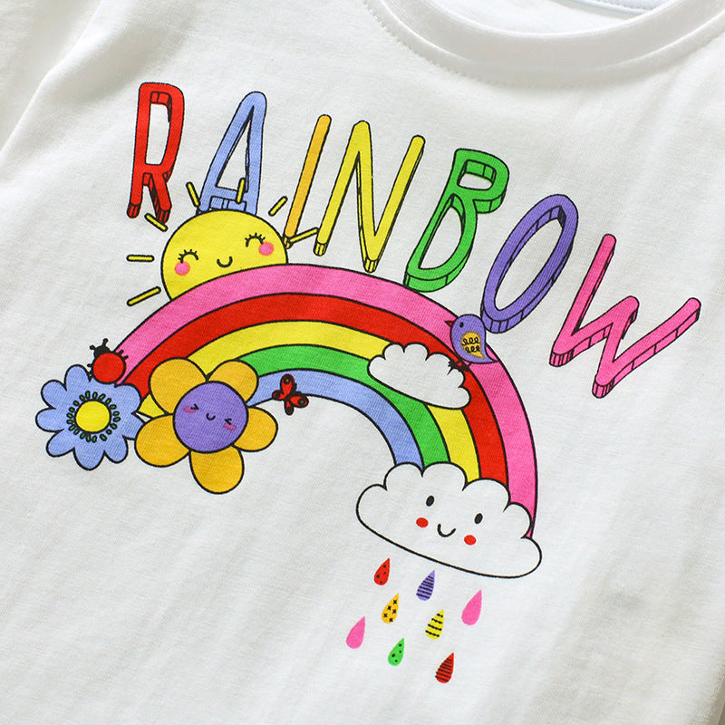 New style rainbow printed short sleeve T-shirt for kids