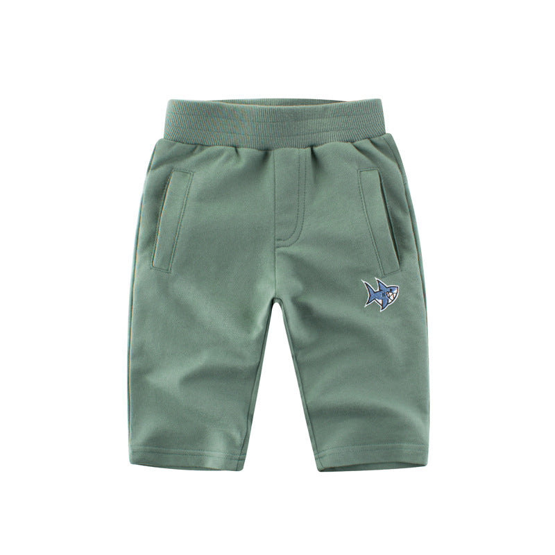 Solid Color Mid-Length Cotton Shorts for Boys