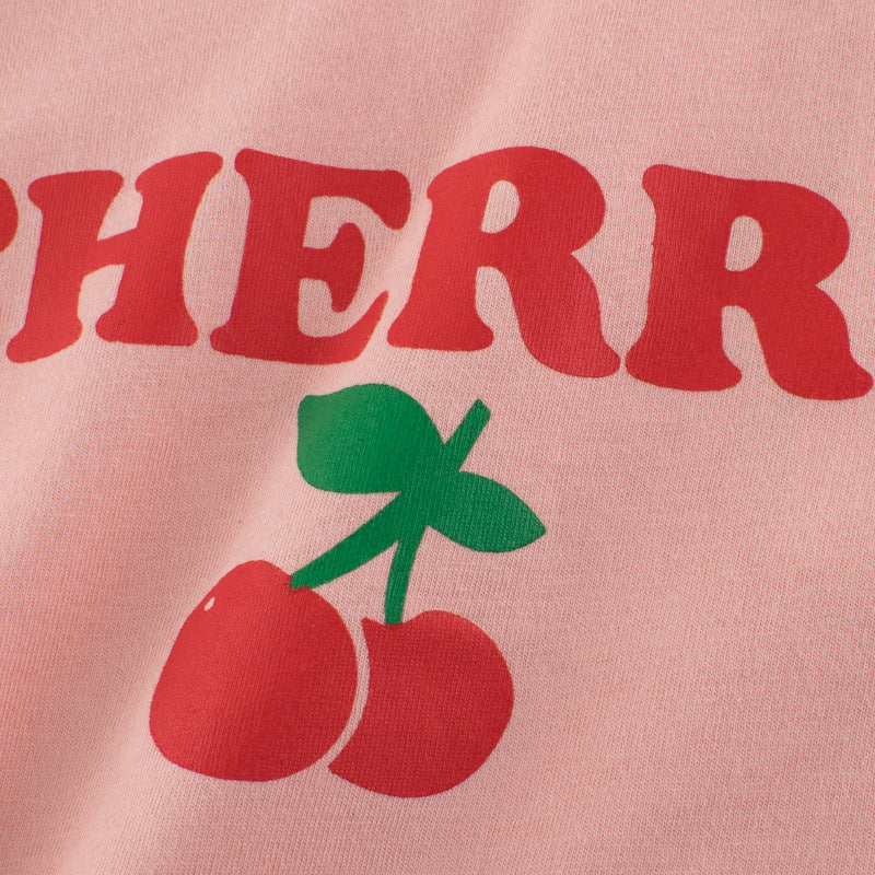 Short-sleeved cotton T-shirt with strawberry pink print
