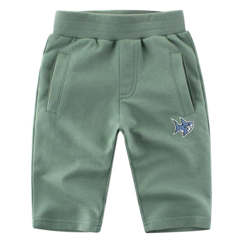 Solid Color Mid-Length Cotton Shorts for Boys