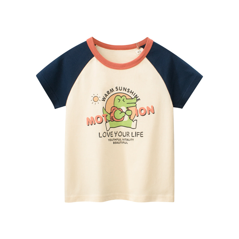 Cartoon animal color matching print short sleeve T-shirt