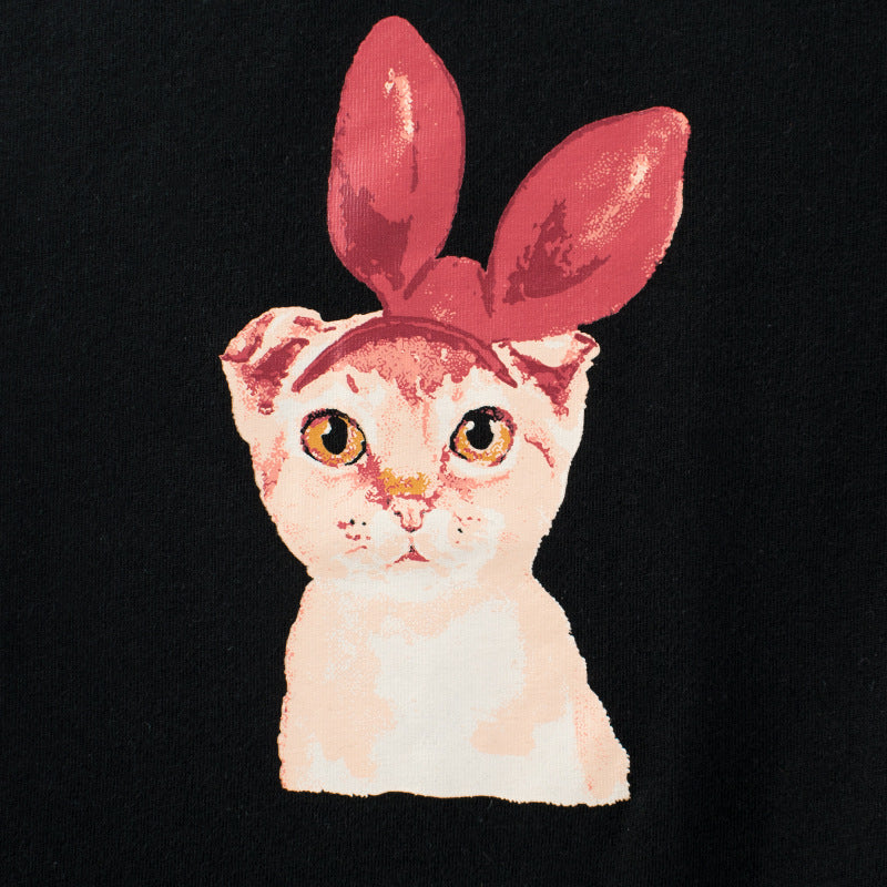 Black Kitten Crew Neck Short Sleeve T-Shirt