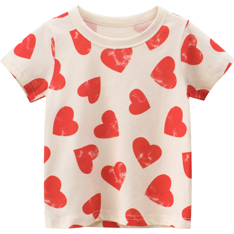 Short-sleeved T-shirt with crew neck and heart print