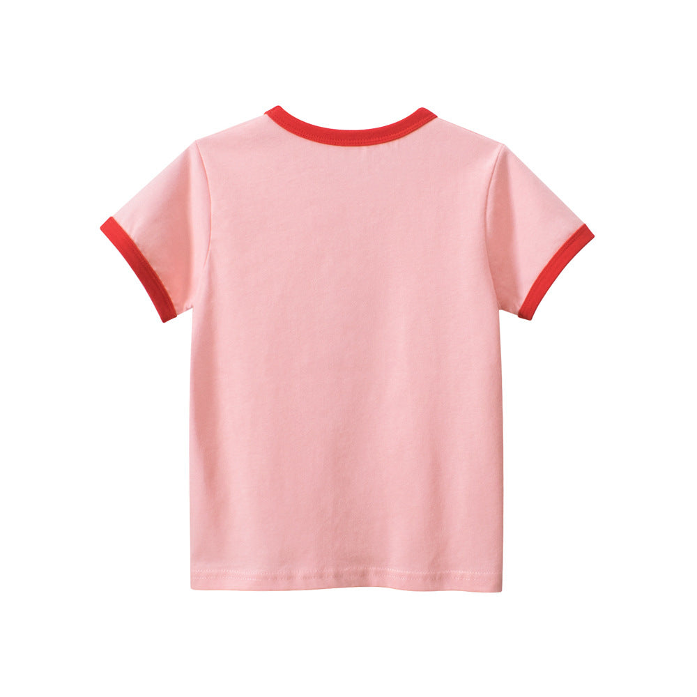 Cartoon Cat Head Printed Cotton Short Sleeve T-shirt
