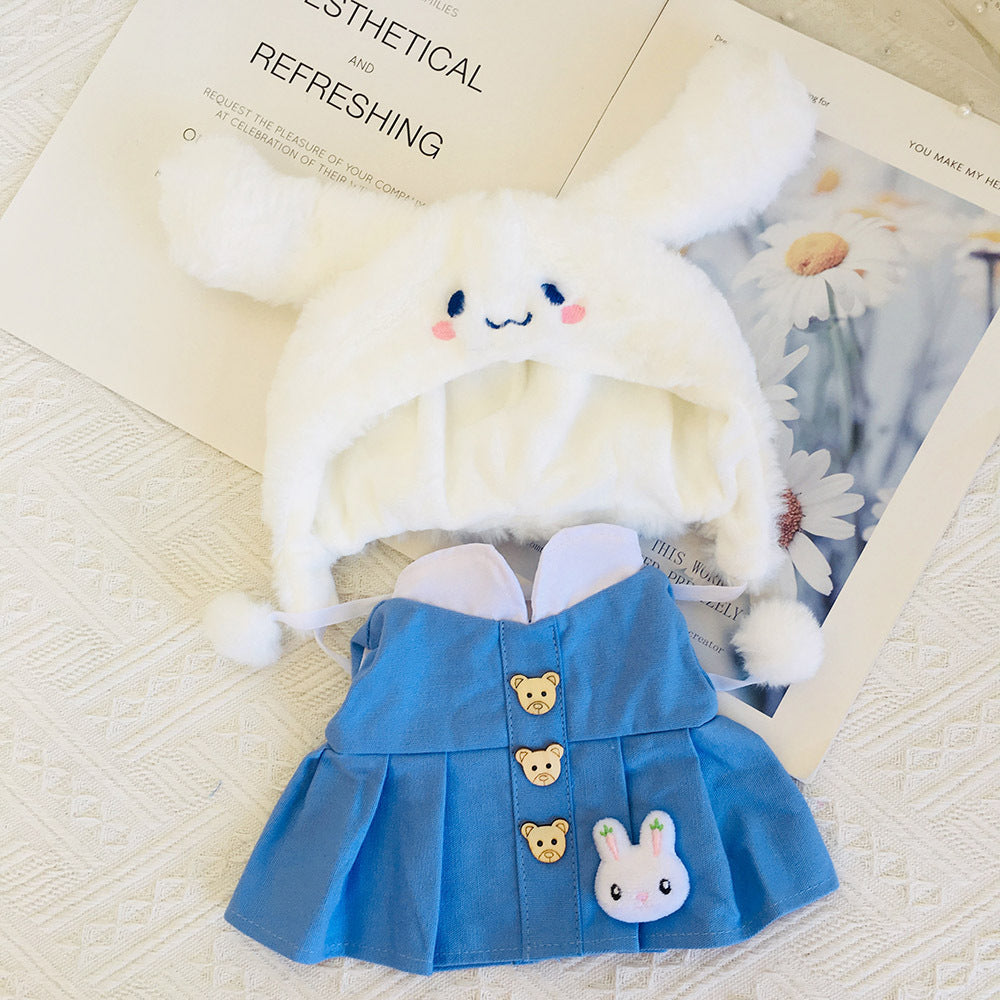 Cinnamon Dog hat big rabbit blue skirt for 30cm Reborn Dolls