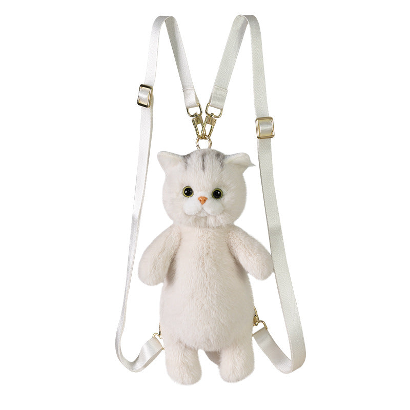 Adorable Handmade Lifelike Plush White British Shorthair Cat Backpack