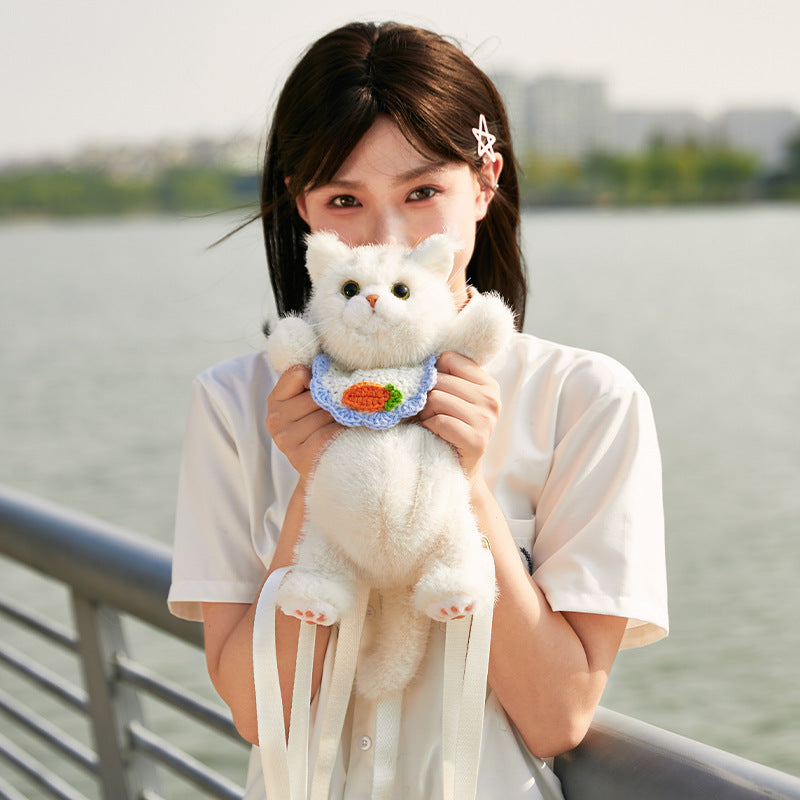 Adorable Handmade Lifelike Plush White British Shorthair Cat Backpack