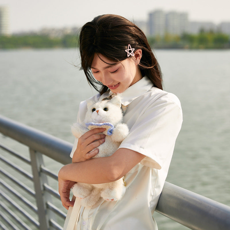 Adorable Handmade Lifelike Plush White British Shorthair Cat Backpack