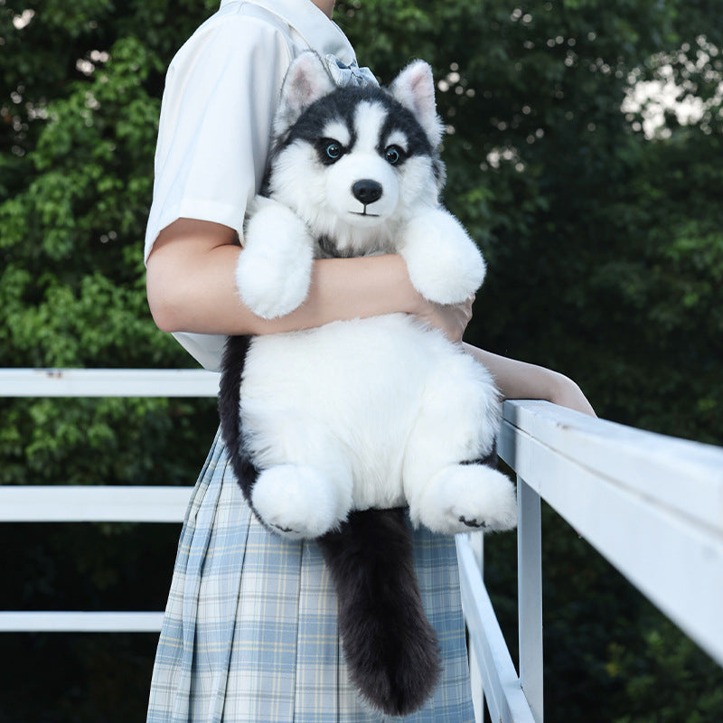 Adorable Handmade Lifelike Plush Husky Puppy Backpack
