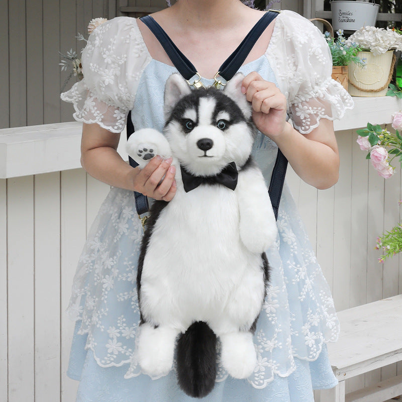 Adorable Handmade Lifelike Plush Husky Puppy Backpack