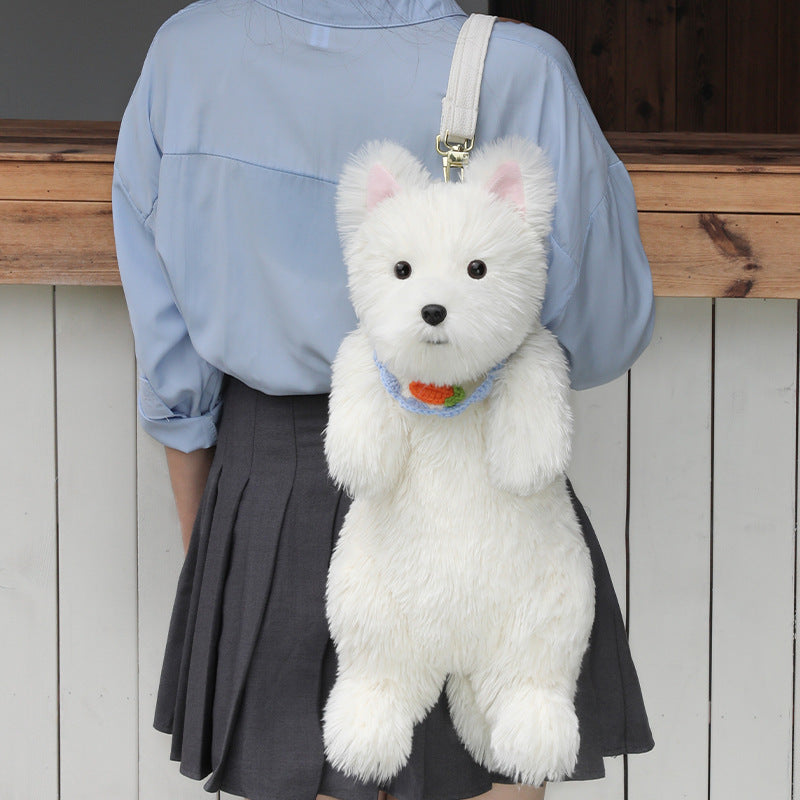 Adorable Handmade Lifelike Plush West Highland Puppy Backpack