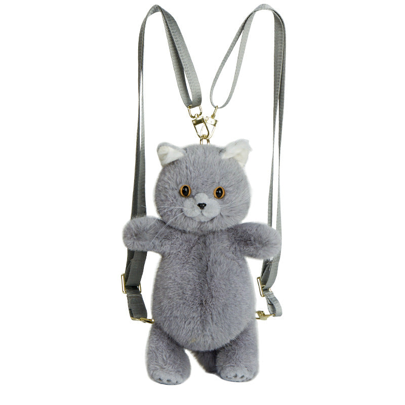 Adorable Handmade Lifelike Plush Blue Kitten Backpack