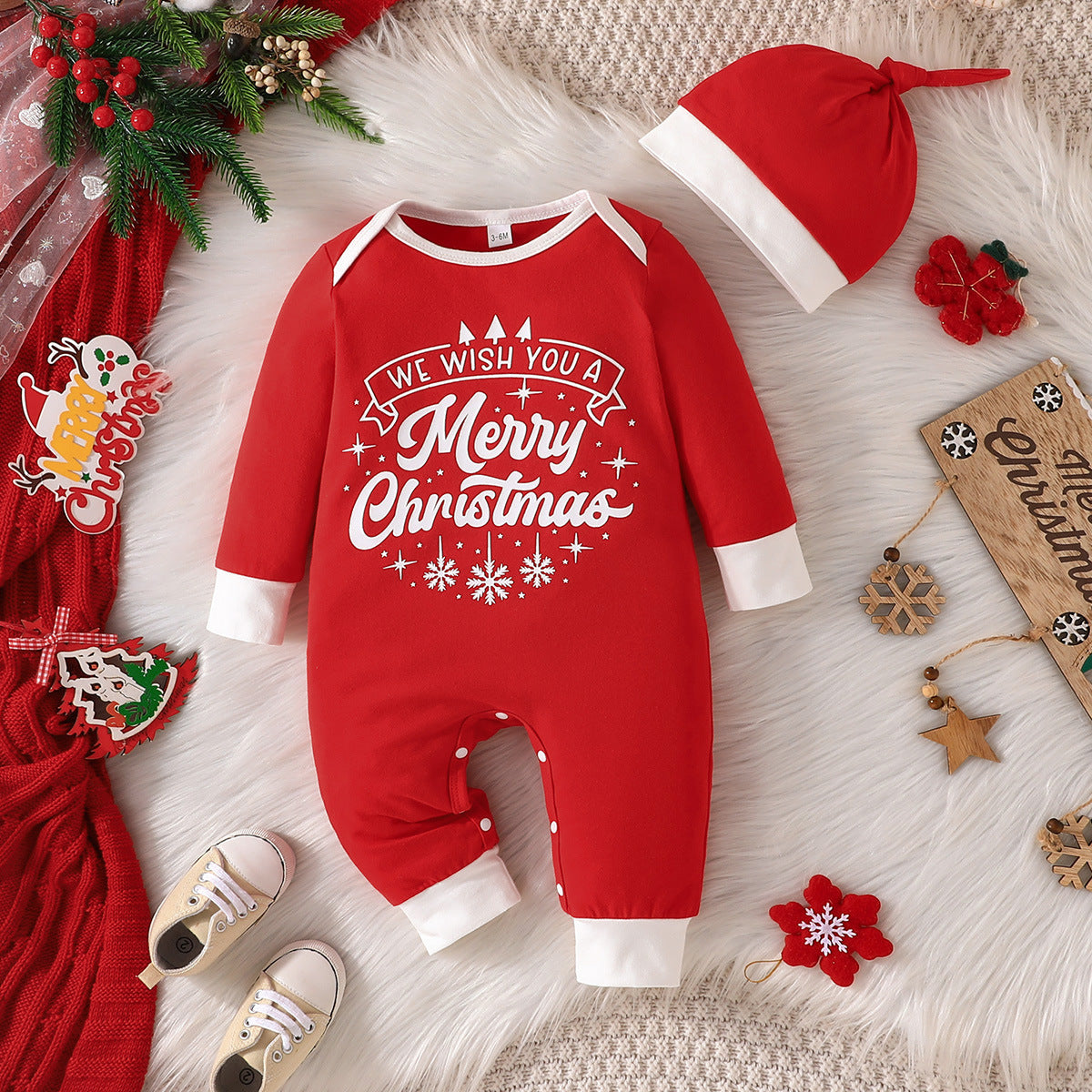 Christmas Romper and Hat 2-piece Set for 22-24 Inches Reborn Dolls
