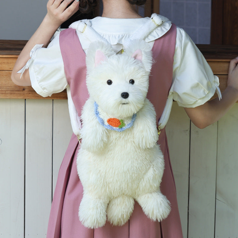 Adorable Handmade Lifelike Plush West Highland Puppy Backpack