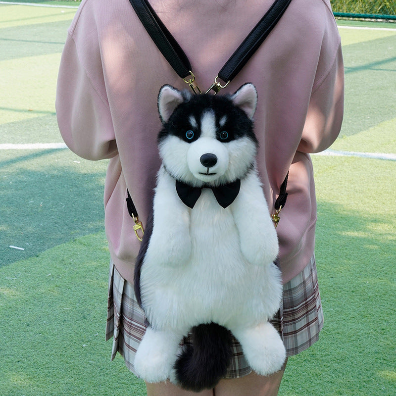 Adorable Handmade Lifelike Plush Husky Puppy Backpack