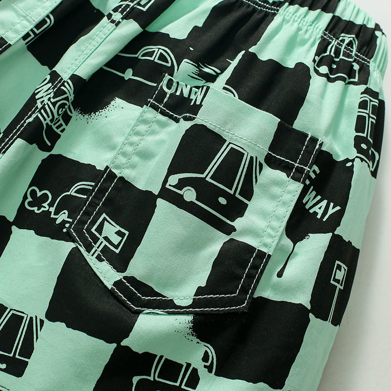 summer fashion trendy cotton plaid children's pants