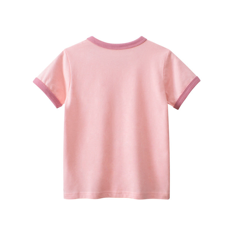Pink Ice Cream Print Crew Neck Short Sleeve T-Shirt