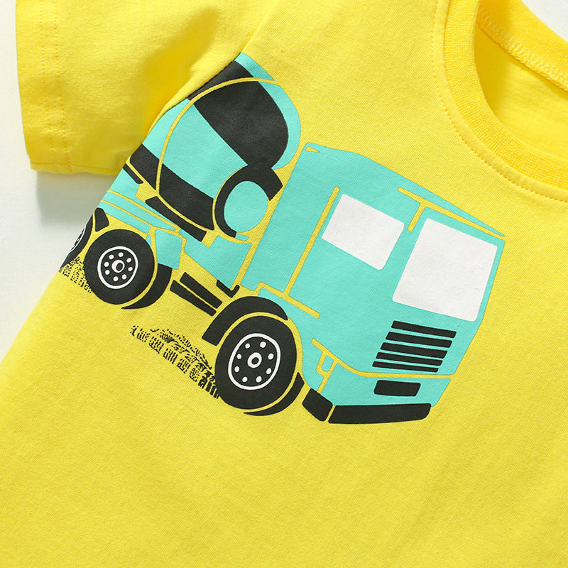 Cartoon car pure cotton short sleeve T-shirt for boys