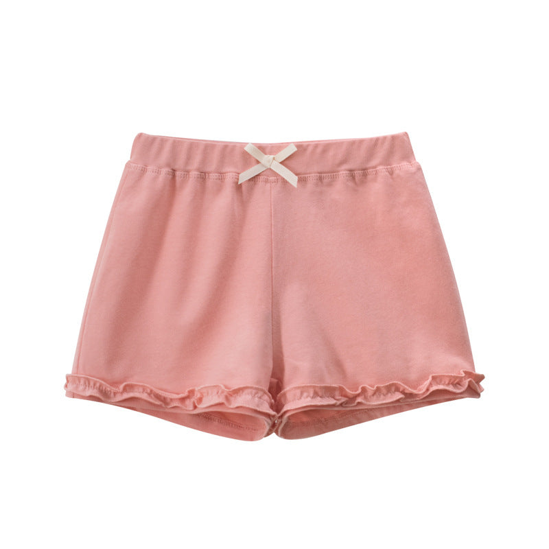 Cotton Solid Color Ruffled shorts for Girls