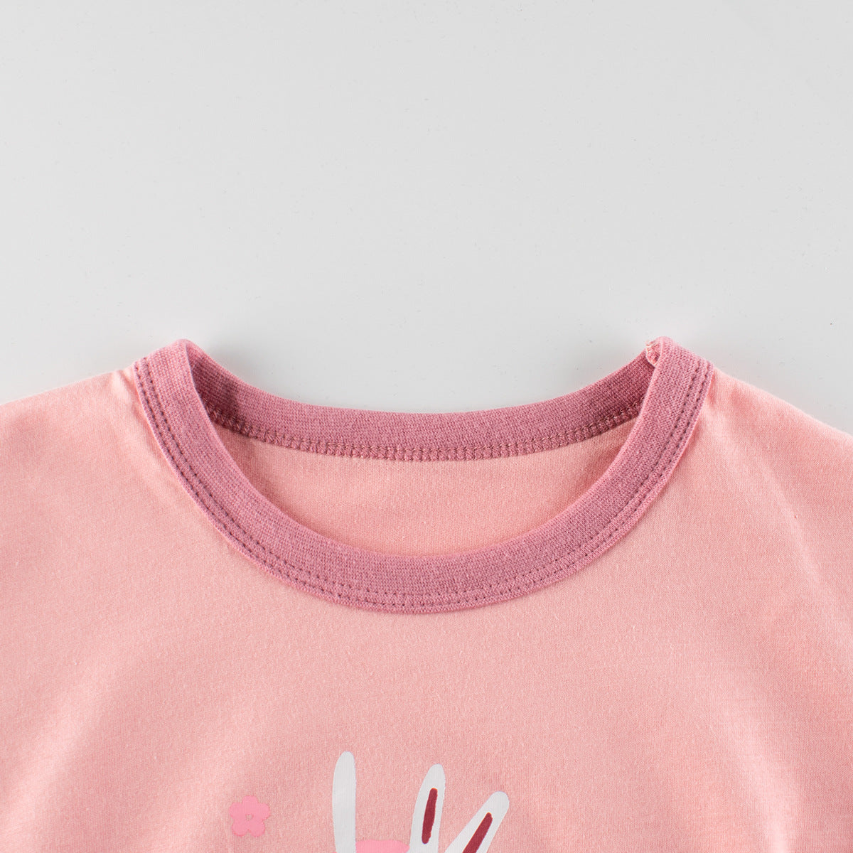 Cartoon Rabbit Pink Round Collar Short Sleeve T-Shirt