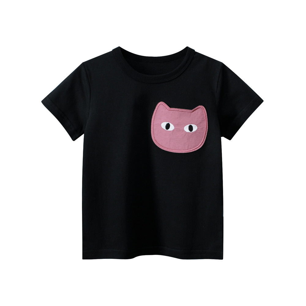 Solid Color Cartoon Cotton Short Sleeve T-Shirt