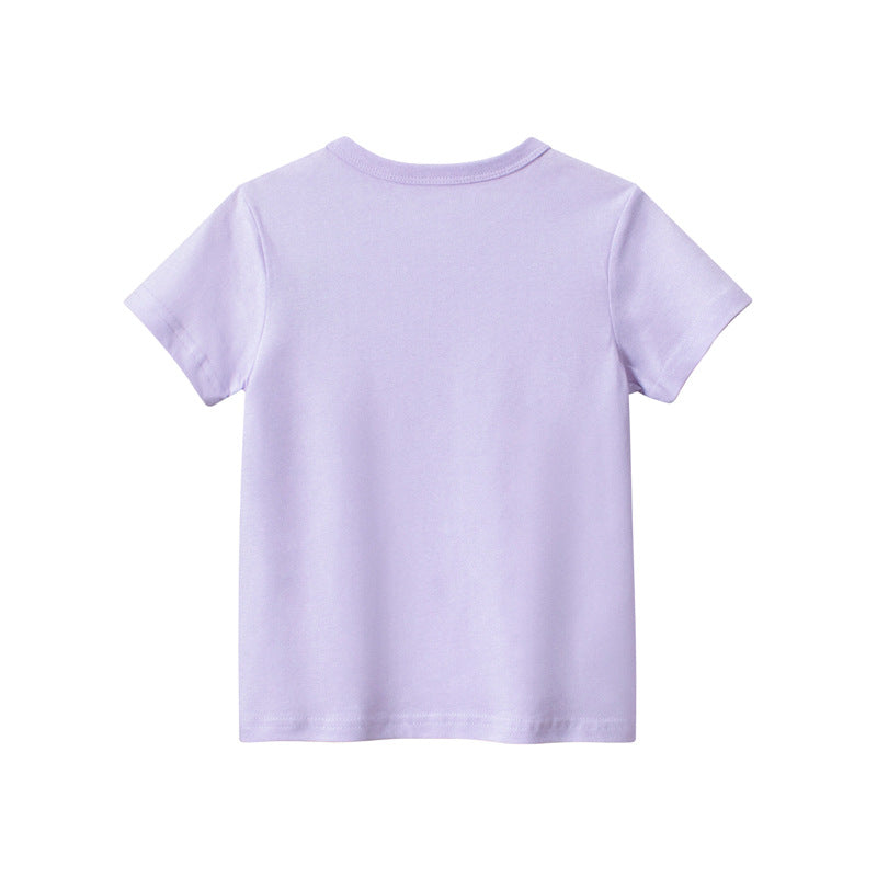 Purple Ice Cream Printed Round Neck Short Sleeve T-Shirt