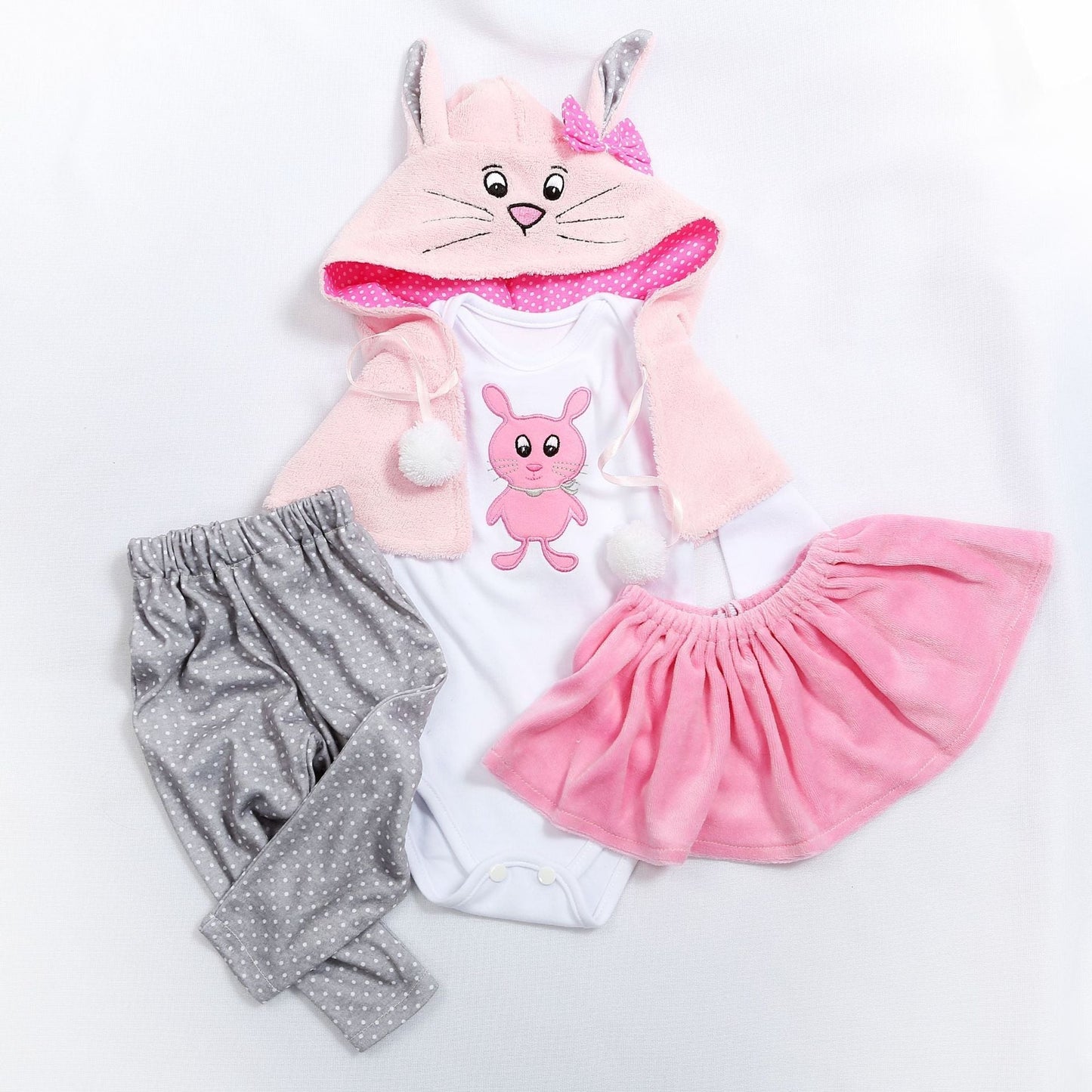 Pink bunny 4-piece doll clothes set for 18-24 inch dolls