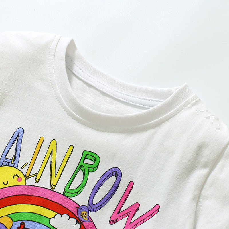 New style rainbow printed short sleeve T-shirt for kids