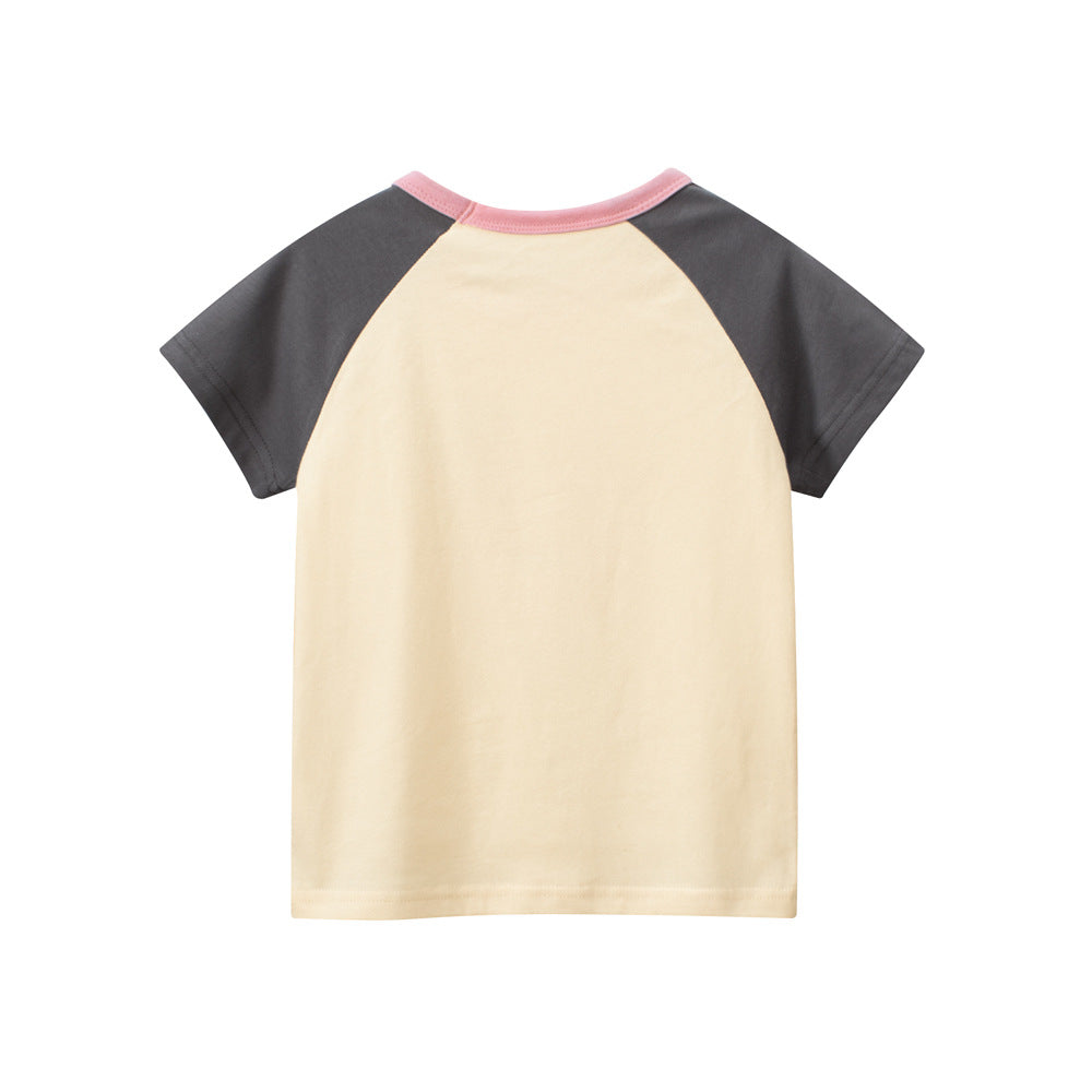 Cartoon rabbit round neck color matching short sleeve T-shirt