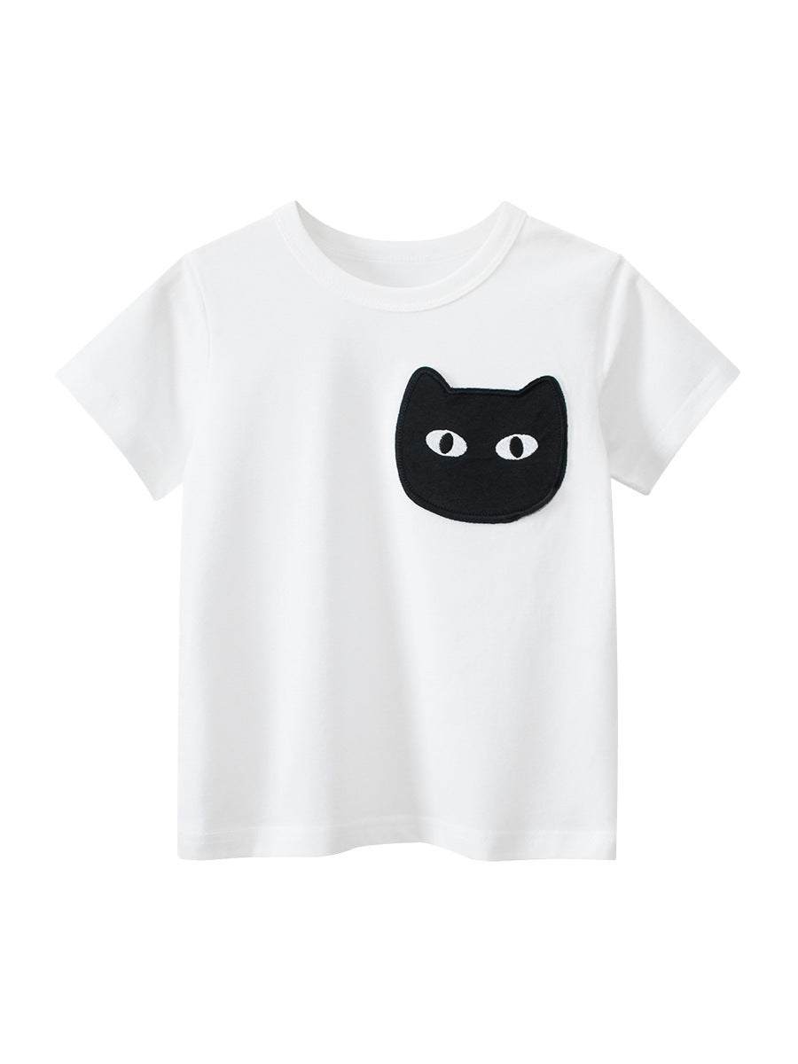 Solid Color Cartoon Cotton Short Sleeve T-Shirt